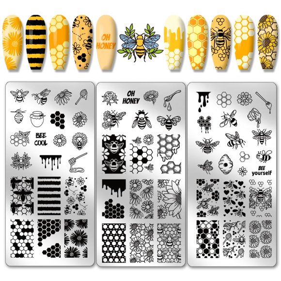 PH PandaHall 3 Pcs Plaques de Estampage en Nid d'Abeille, Pochoirs d'Art d'Ongle Tournesol en Acier Inoxydable pour Design d'Art d'Ongles Salon de Manucure