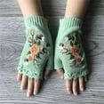 thumbnail image 4 of Skpblutn Women'S Glove 2023 Hand Embroidered Flower Embroidered Hand Fingerless Hand Knit Fingerless Embroidered Flower Knitted Gloves Green A, 4 of 6