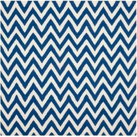 SAFAVIEH Dhurrie Bentley Chevron Zigzag Wool Area Rug  Dark Blue/Ivory  6  x 6  Square Dhurries Rug Collection. Contemporary Flat Weave Rugs. The Dhurrie Collection of contemporary flat weave rugs is made using 100% pure wool and faithful obedience to the traditions of the local artisans of India. The original texture and soft coloration of antique Dhurries  so prized by collectors  is skillfully recreated in these sublime carpets. Flat weave construction and classic geometric motifs  with their natural  organic nuances in pattern and tone  are equally at home in casual  contemporary  and traditional settings.
