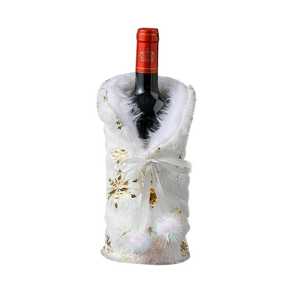 Wadada Christmas Wine Bottle Cover Bags, Xmas Red Wine Gift Decor Bags, Plush Red Wine Bottle Sleeve Snowflake Pattern Bottle Wrap for Home Dinner Party Festival Table Decor (10.6 Inch,Gold)