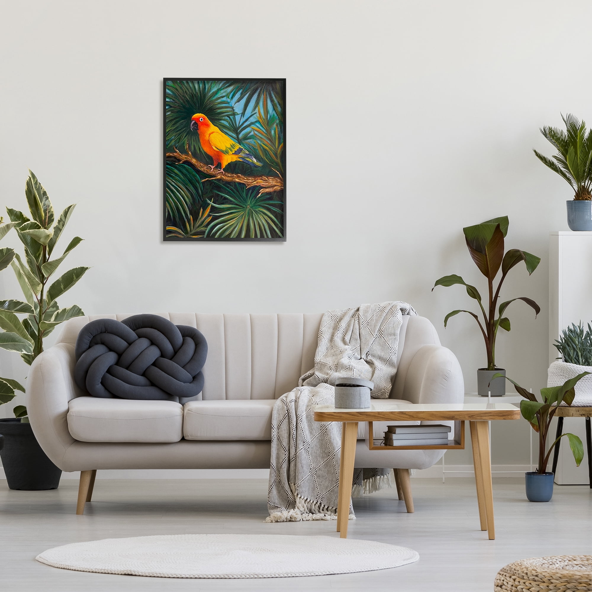 Stupell Industries Parrot in Tropical Trees Animals & Insects Painting Black Framed Art Print Wall Art, 24 x 30