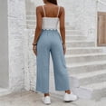 thumbnail image 5 of Women Linen Pants Summer Wide Leg Cropped Palazzo Pants Drawstring High Waisted Beach Lounge Trousers with Pockets,L, 5 of 6