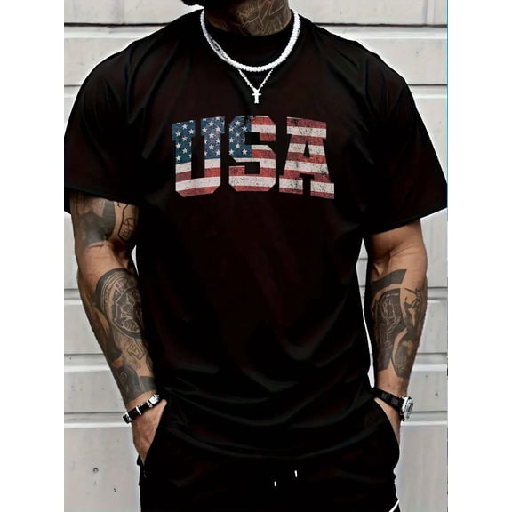 100% Cotton Casual Tshirt USA US Flag Patriotic 4th Of July America T-Shirt Women's Men Graphic Tee