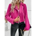 thumbnail image 4 of Women'S Cropped Zipper Long Sleeve Suede Faux Leather Blazer Jacket Autumn Fashion Outerwear Rose Red L, 4 of 7