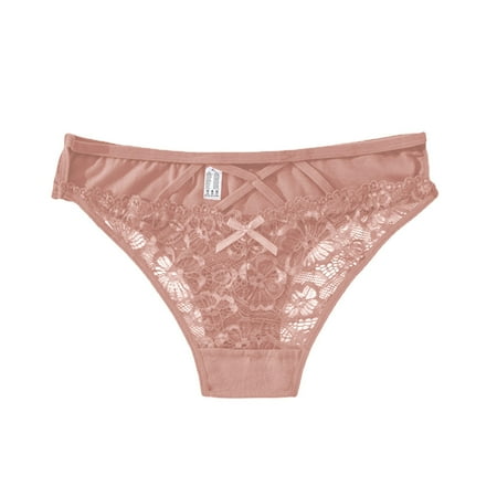 

Fabiurt Women s Underwear Ladies Panties Solid Color Lingerie Lace Bow Tie Breathable Reversible Two Way Wear Brown