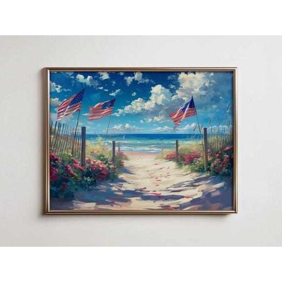 Coastal Americana Beach Print, 4Th Of July Seaside Decor Home Decor #3583, 8x12 UNFRAMED