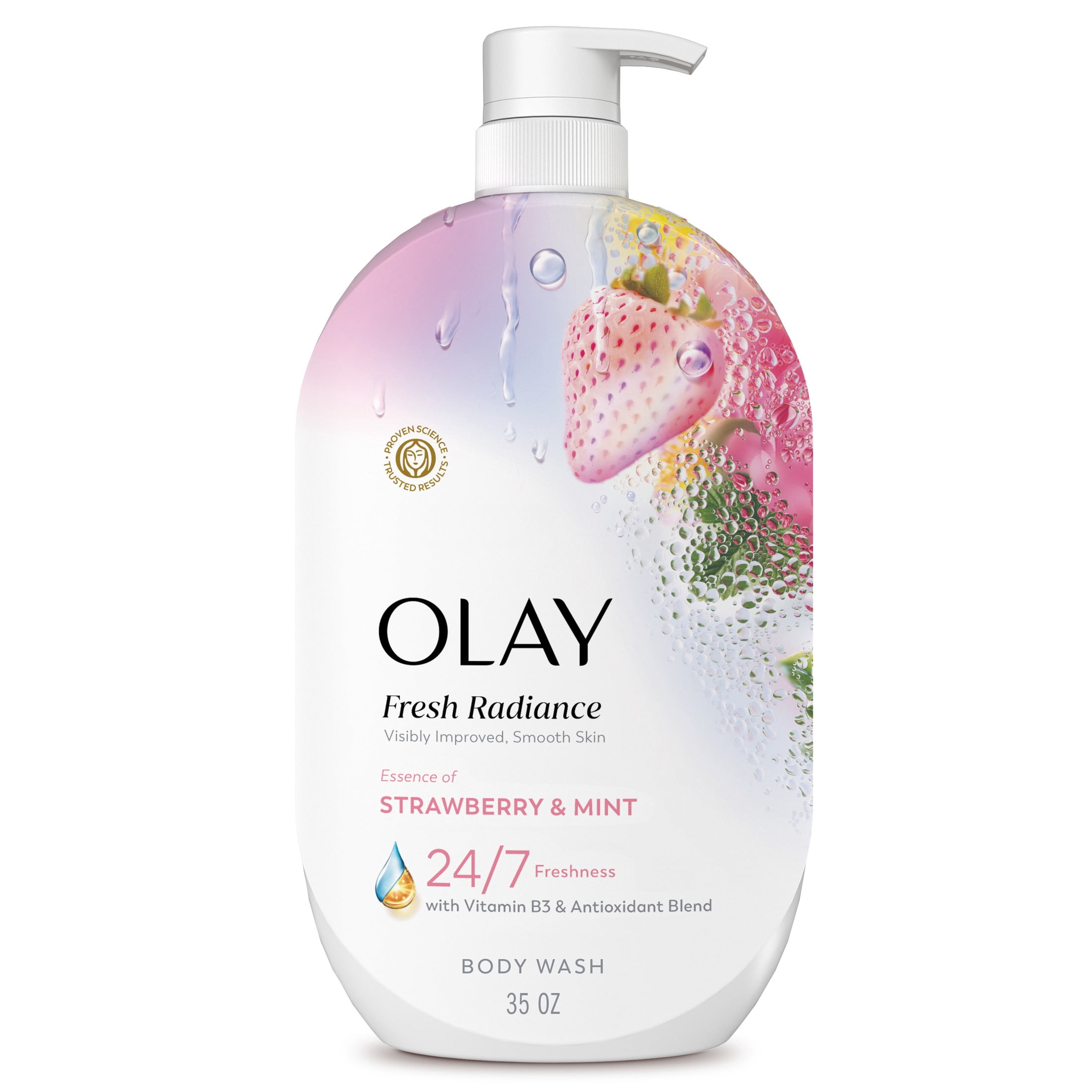(4 pack) Olay Fresh Radiance Body Wash, Strawberry & Mint, with Vitamin B3, 35oz