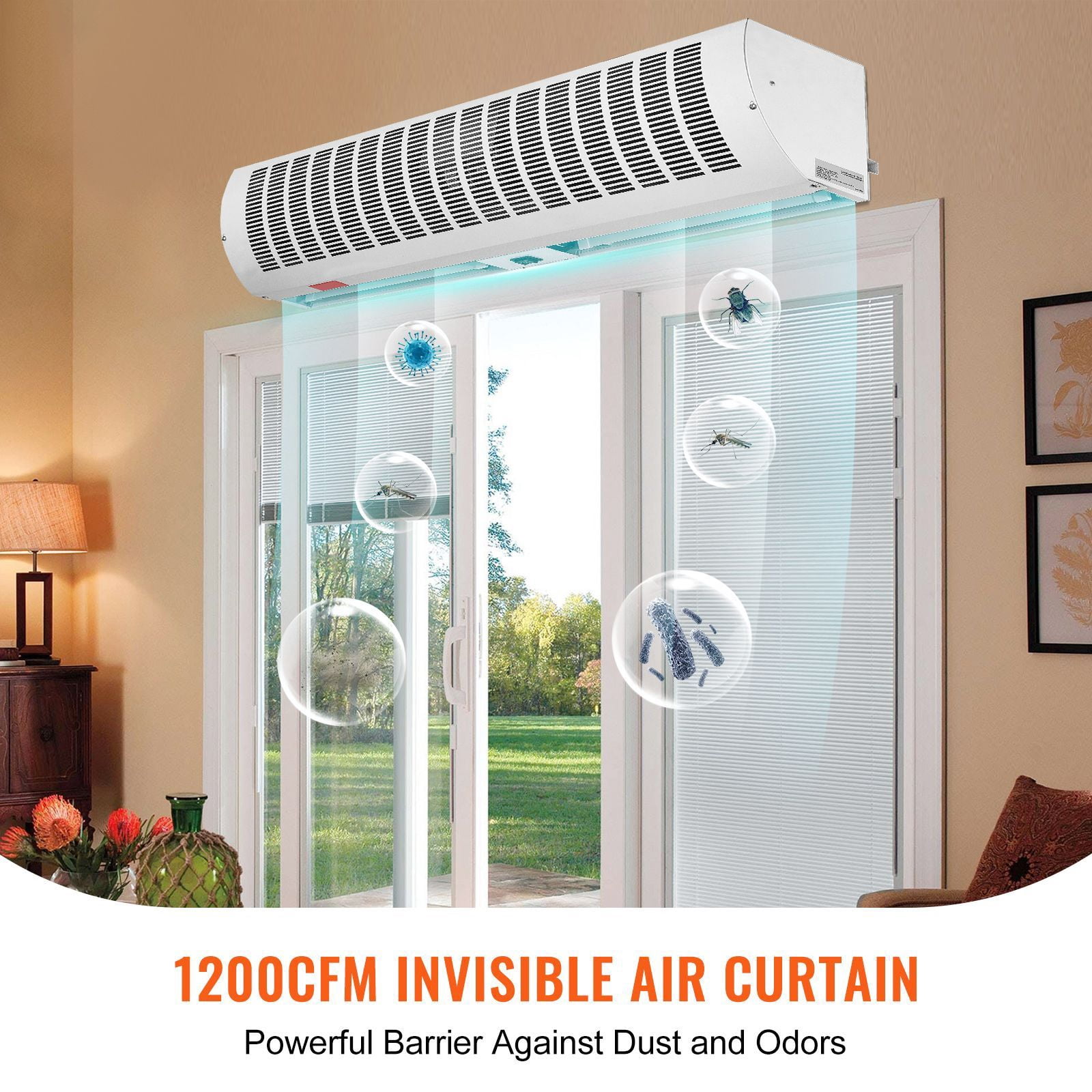 36" Industrial Air Door Blower, Dual-Speed 1200CFM, for Indoor Entryways, Includes Robust Limit Switch, Wall Mount Design, 110V Non-Heated, Simplified Installation