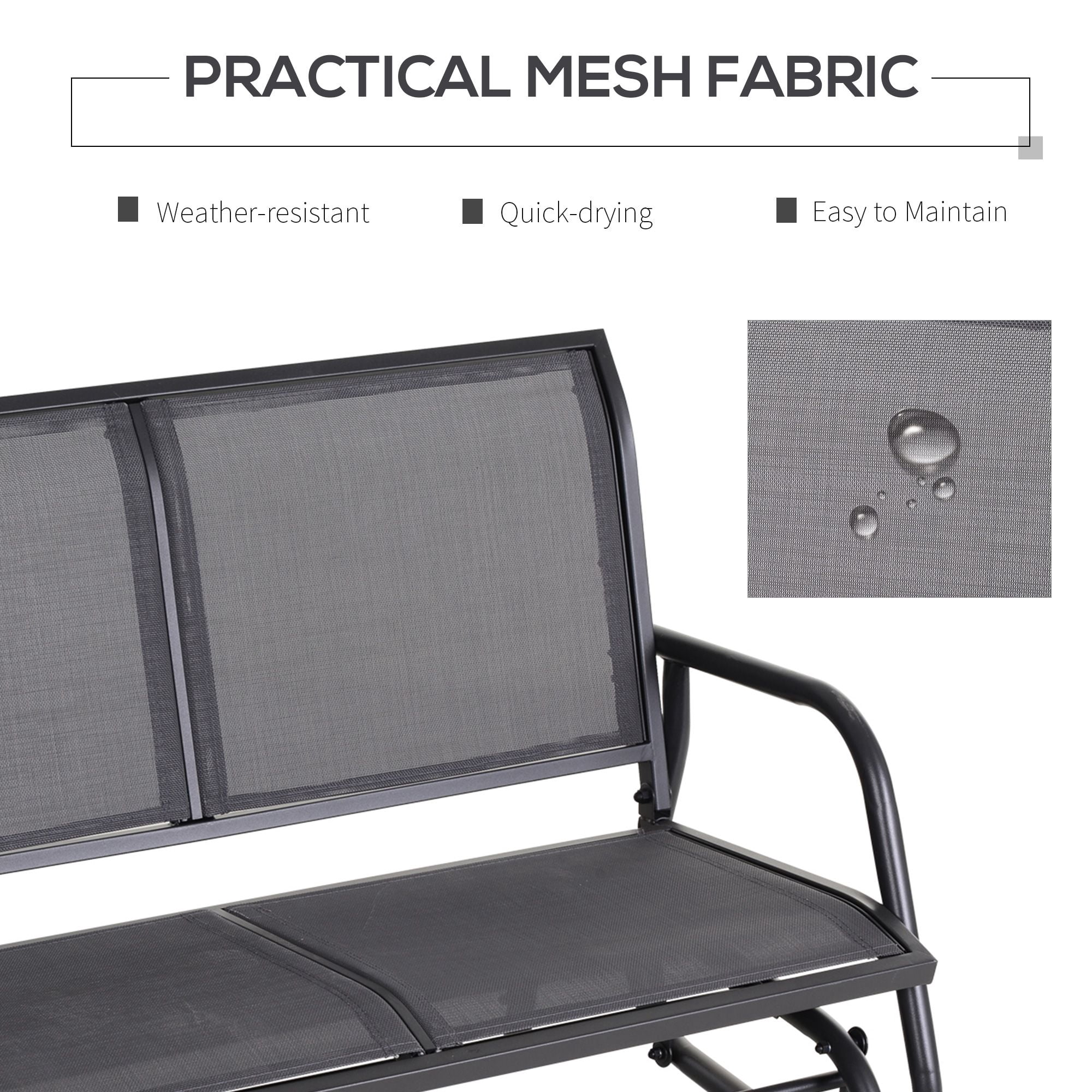 2 Person Outdoor Double Glider Bench, Breathable Quick Dry Sling Fabric Porch Rocking Chair, Powder Coated Steel Frame Supports 440 LBS for Patio Garden Backyard