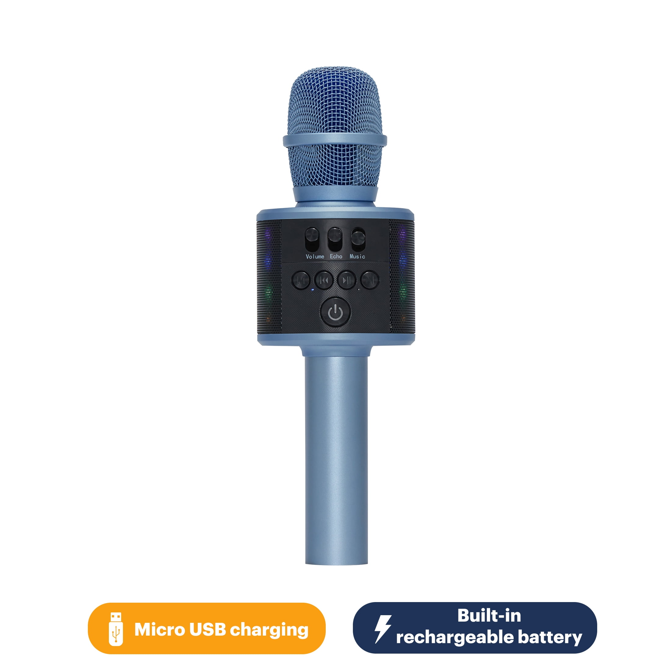 Core Innovations Wireless Bluetooth Karaoke Microphone with LED Lights,  Built-in Speakers + HD Recording