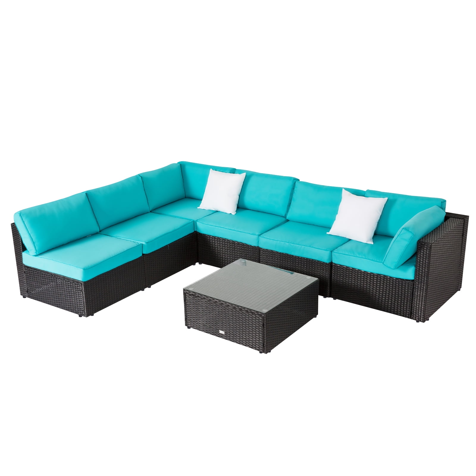 Kinbor 7pcs Outdoor Patio Rattan Wicker Furniture Sectional Sofa Set