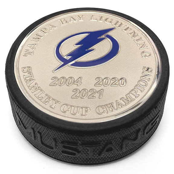 Tampa Bay Lightning 3-Time Stanley Cup Champions Medallion Stanley Cup Collection Puck