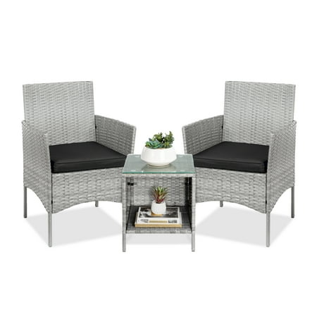 Best Choice Products 3-Piece Outdoor Wicker Conversation Bistro Set Patio Chat Furniture w/ 2 Chairs Table -Gray/Black