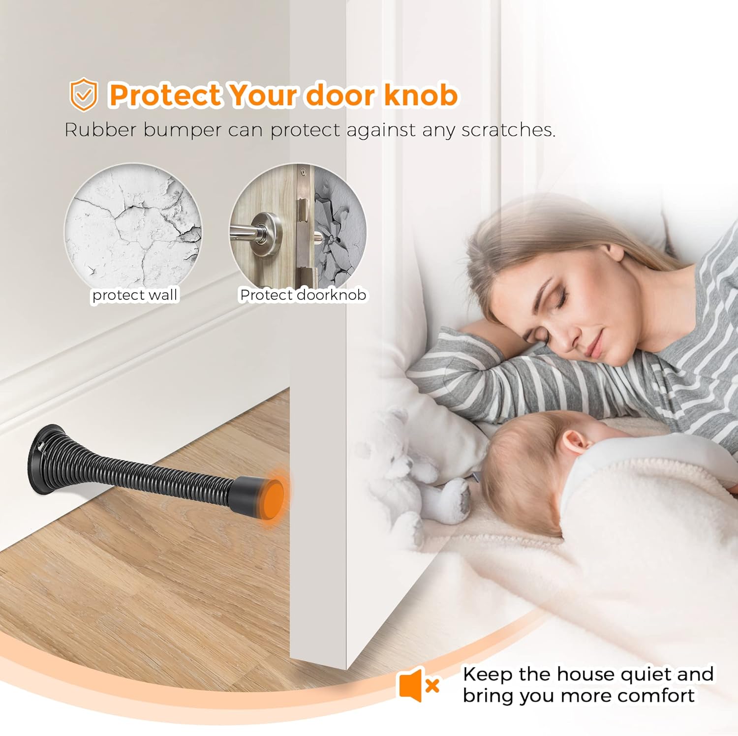 Door Stoppers, 6 Pack Black Spring Door Stops with Rubber Bumper, Door Stoppers for Bottom of Door