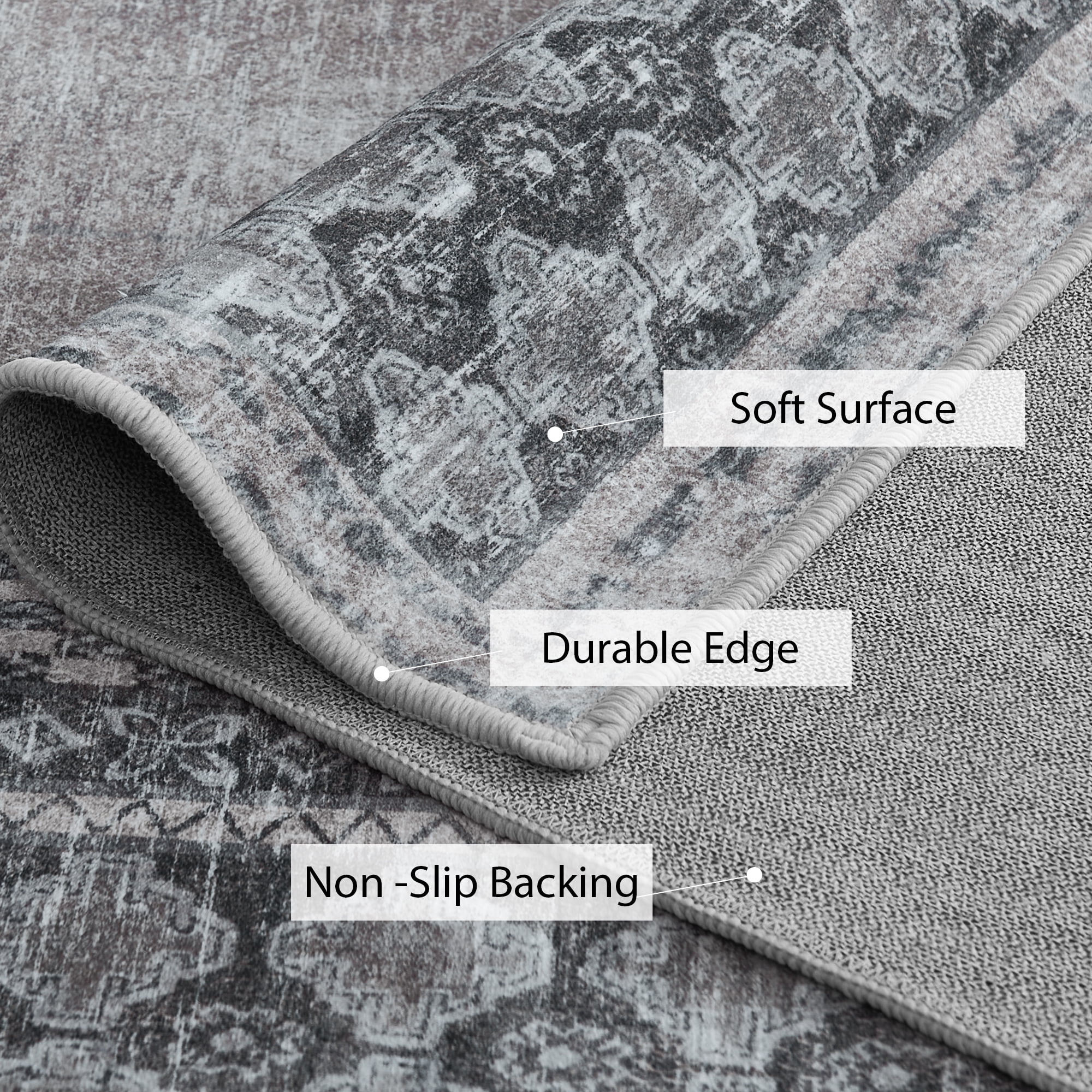 NICETOWN 5'x8' Area Rugs for Bedroom, Machine Washable Stain Resistant Rug Non-Slip Soft Foldable Tribal Accent Rug Non-Shedding Low Pile Carpet for Living Room, Charcoal Gray