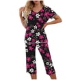 thumbnail image 2 of Goodtrade8 2 Piece Sleepwear for Women with Pocket Short Sleeve Sleepwear V-Neck Flower Casual Womens Pajama Sets, 2 of 6
