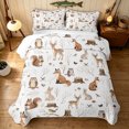 thumbnail image 2 of Manfei Cute Deer Fox Quilt King, Fall Branches Plant King Coverlet Set, White Tan, Reversible, 3pcs, 1 Bedspread and 2 Pillowcases, 2 of 7