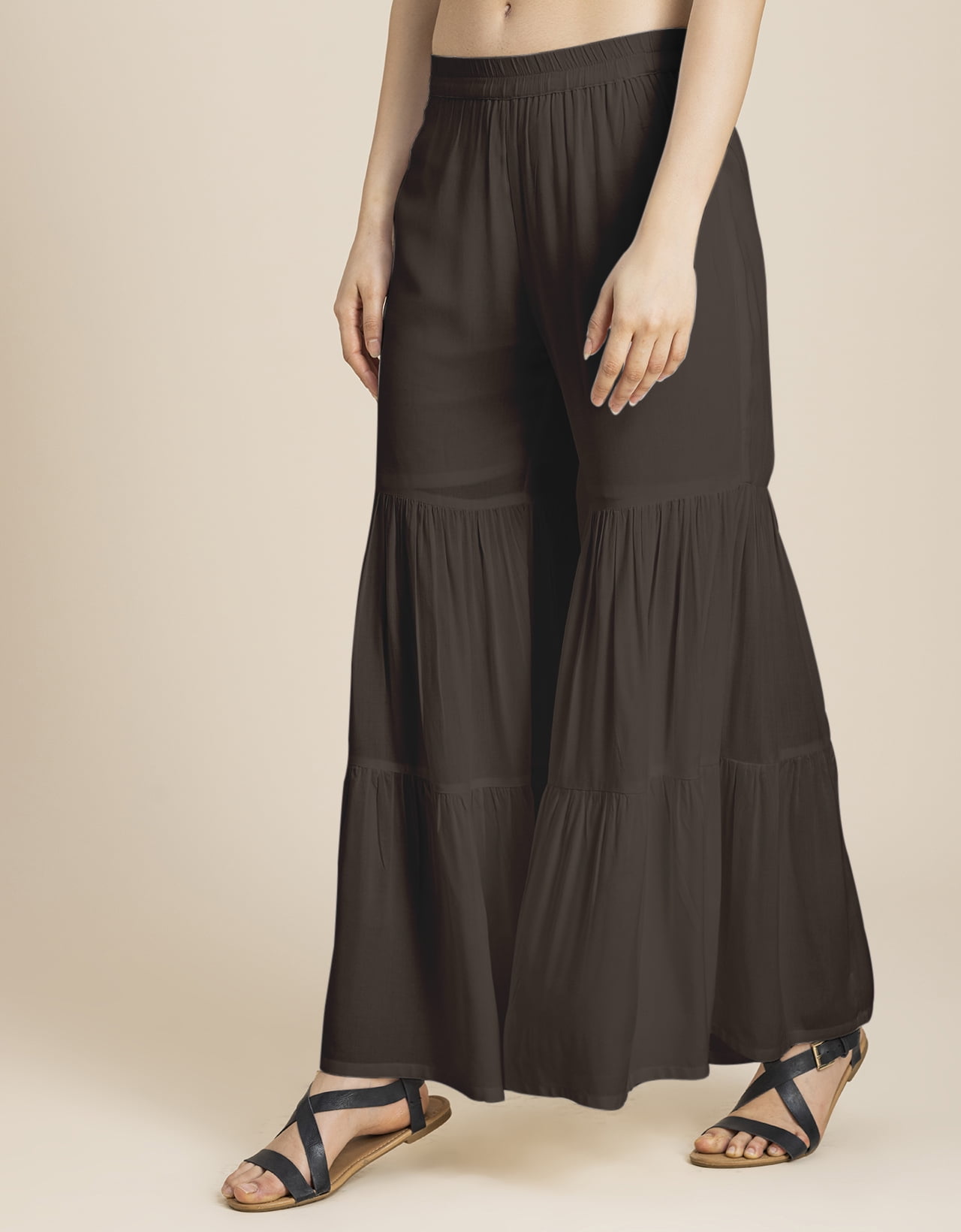 Moomaya Printed Tiered Palazzo Women Pant , Wide Leg Elastic