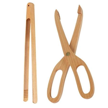 

POINTERTECK 2Pcs Premium Wooden Kitchen Tongs Food Clamp Creative Scissor Type Cake Clip Wooden Utensils Kitchen Tools