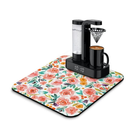 

Anti-Skid Dish Drying Mats Watercolor Blossom Floral Flowers Dish Drying Mat Vintage Drying Mats for Coffee Bar Plate Tableware Coffee Lover