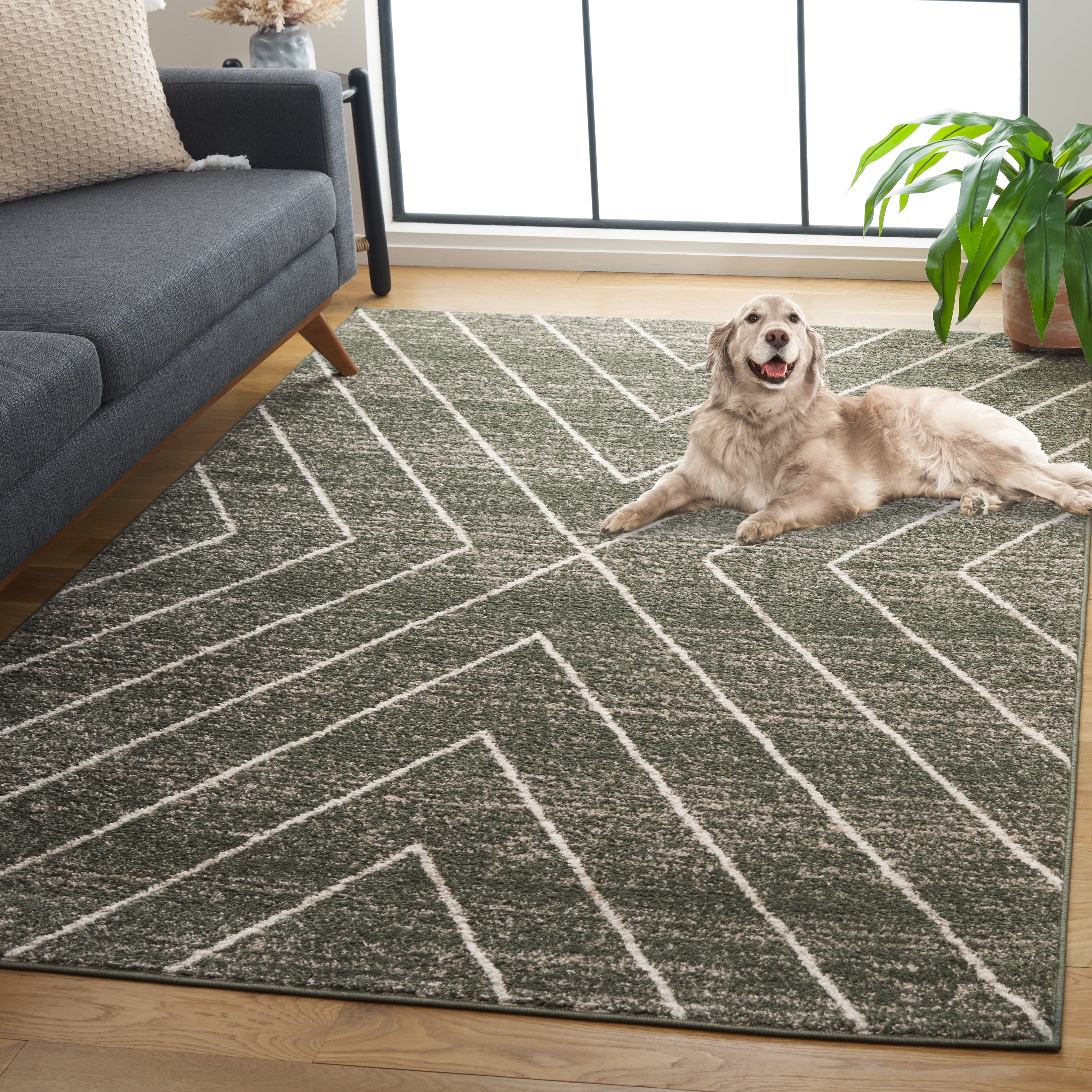 SAFAVIEH Adirondack Evonne Geometric Area Rug, Dark Green/Ivory, 5'1" x 7'6"