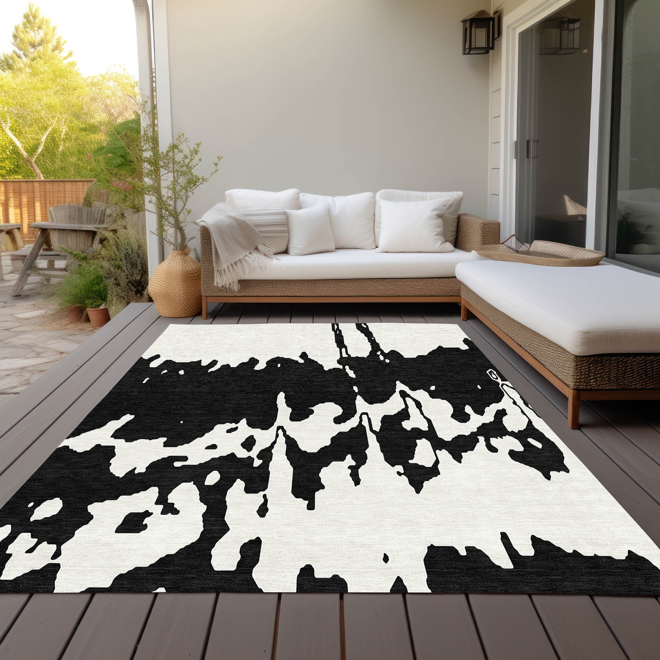 Addison Rugs Chantille Indoor/Outdoor Transitional Abstract Black Washable Rectangle Rug, 8' x 10'