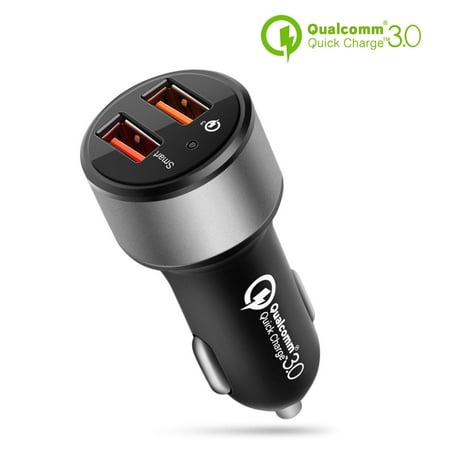 Dual USB Port Car Charger with Quick Charge 3.0 Smart Fast Charge Port Power Adapter for iPhone X/8/7/Plus, iPad Pro/Air/Mini, Samsung Galaxy S9/S8/Note 8, LG G6/V30 Android, iOS Smartphone (Best Car Charger Android)