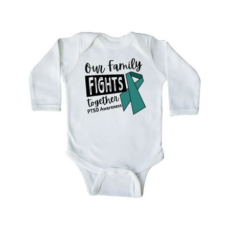 

Inktastic Our Family Fights Together PTSD Awareness Teal Ribbon Gift Baby Boy or Baby Girl Long Sleeve Bodysuit