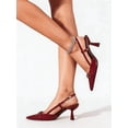 thumbnail image 6 of [On feet & in love] Women's Patent Pointed Toe Slingback Heels - Horsebit Hardware Geometric Heel Dress Pumps with Adjustable Ankle Strap,Wine-red,7, 6 of 7