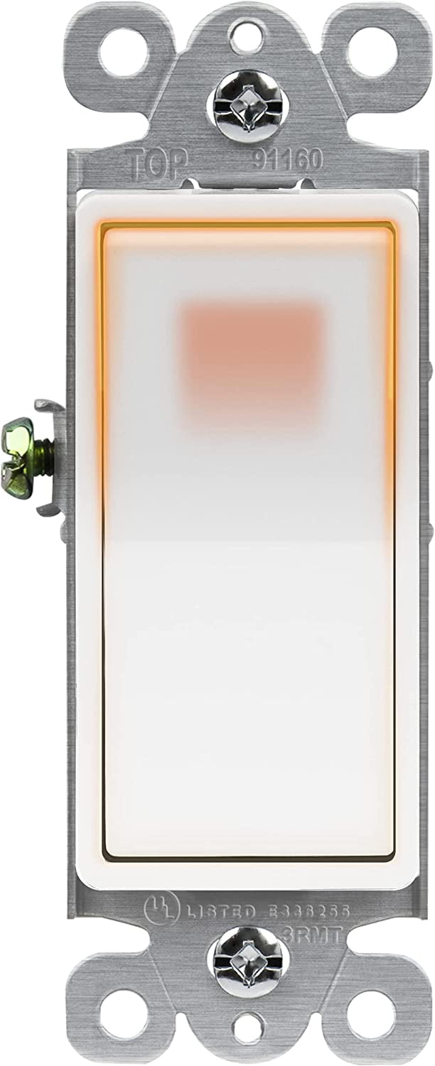 ENERLITES Illuminated Decorator Paddle Light Switch, Single Pole, Push