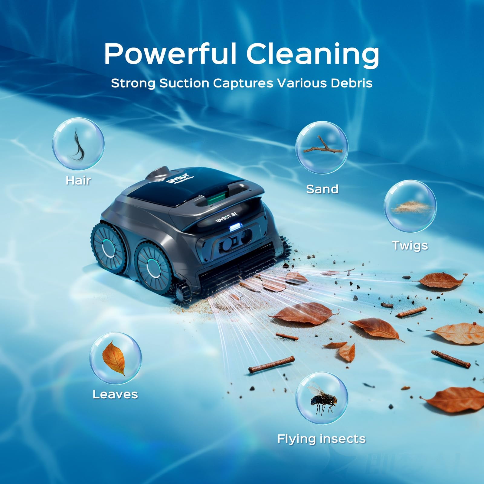 WYBOT B1 Robotic Pool Cleaner, Floor and Wall Cleaning, 120min Runtime Cordless Pool Cleaner for Inground & Above Ground Pools, Smart Navigation, Self-Parking, Dual Side Brushes, Grey & Green