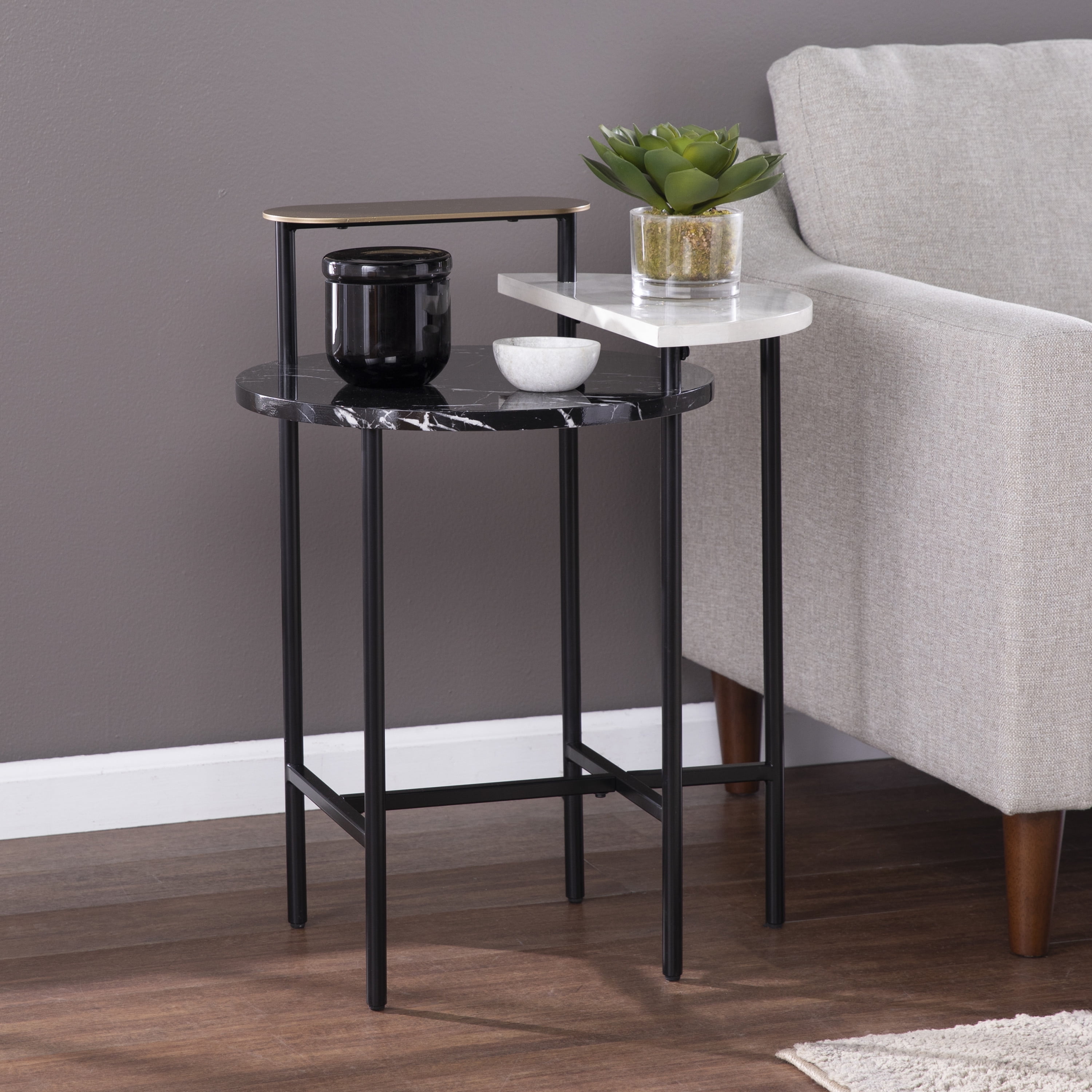 Afla Faux Marble End Table with Storage