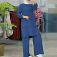 thumbnail image 2 of NMMUED Abayas for Women Muslim Dresses for Women Abaya Dress for Women Muslim Set Long Sleeve Dress Shirt with Pants /, Blue M, 2 of 7