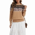 thumbnail image 3 of Asklazy Women Casual Regular Fit Jacquard Crew Neck Sweater Winter Pullover,US Size,Khaki,2XL, 3 of 9