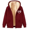 thumbnail image 3 of BiZtdJrK Women's Winter Sweatshirts Jackets Heart and Paw Printed Cute Zipper Hoodie Long Sleeve Drawstring Sherpa Lined Hooded Jacket with Pockets Wine XXXL, 3 of 5