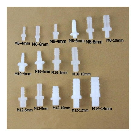 

10pcs Plastic Pipe Fitting 4mm 6mm 8mm 10mm 12mm 14mm Hose Barb Tail M4-14 BSP Male Connector Joint Copper Coupler Adapter -------- Leak Free Connections
