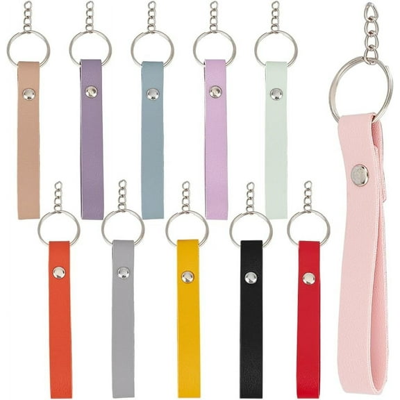 22Pcs 11 Colors PU Leather Keychain Blanks Key Chain Bulk Light Colorful Rectangular Engraving Blank Keychains Holder with Silver Alloy Rings