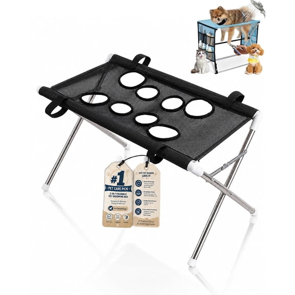 Foldable Dog Bathing Stand, 2-in-1 Pet Grooming Station with Adjustable Straps, Stainless Steel Bath Holder for Small Dogs