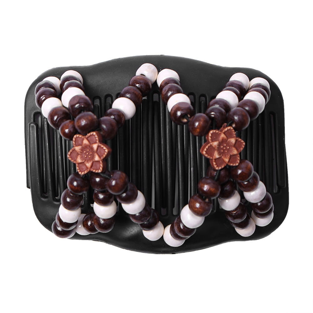 Womens Easy Magic Bead Double Hair Grip Comb Clip Stretchy Hairpins Combs Clip 