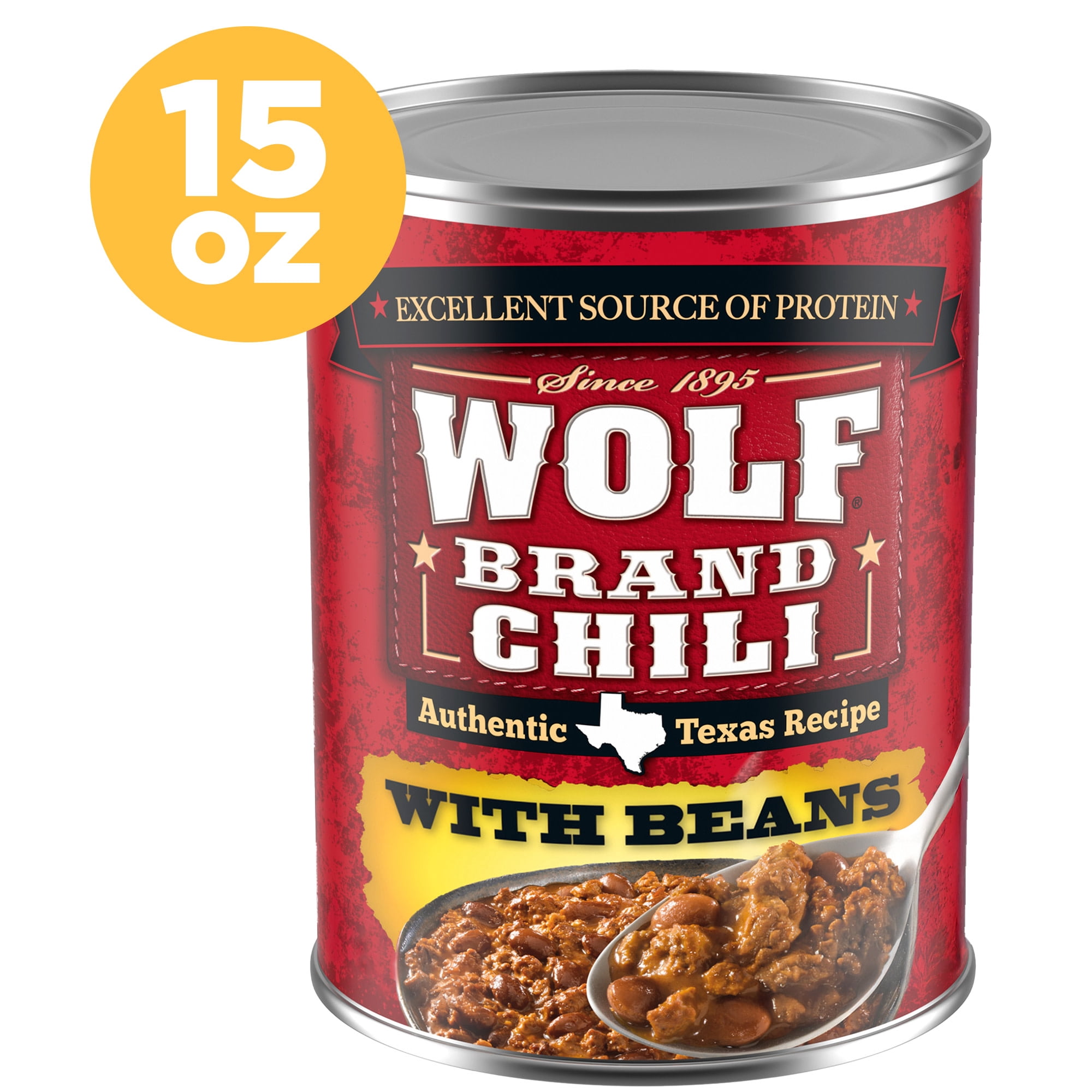 (2 pack) Wolf Brand Chili With Beans, 24g Protein Per Serving, 15 oz. Can
