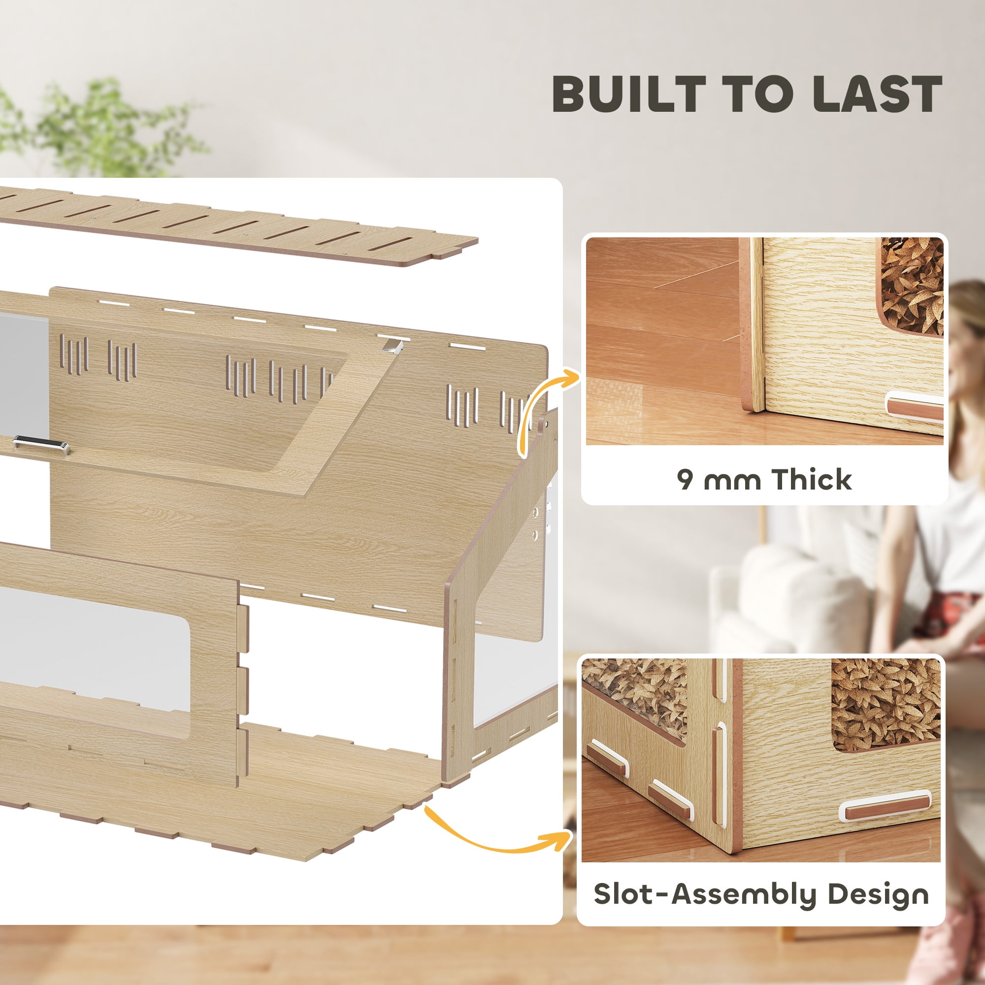 PawHut Hamster Cage Habitat with Acrylic Window & Openable Top, Small Animal Cage for Gerbil, Guinea Pig, Rat, 39" x 23" x 20", Oak
