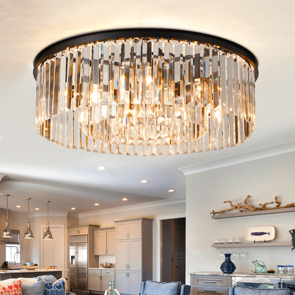 AFANQI 23.6 inch European style K9 crystal chandelier, modern living room recessed ceiling lamp