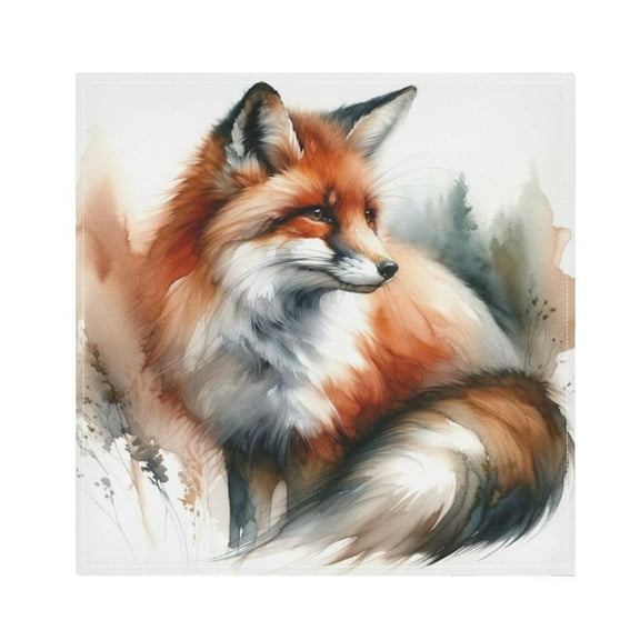 JSTEL Fox Watercolor Animal Cloth Napkins Set of 1, 20x20 Inch Washable and Reusable Napkin for Decoupage Dinner Party Everyday Use