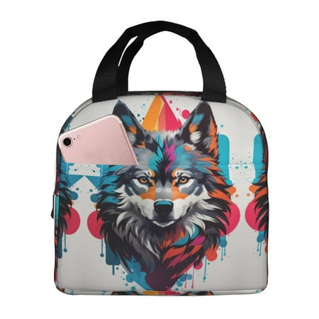 Insulated Lunch Bag for Women Men - Tie-Dye Wolf Head Leakproof Cooler Lunch Box for Women Men  Lunch Tote Bags for Work School Picnic Travel