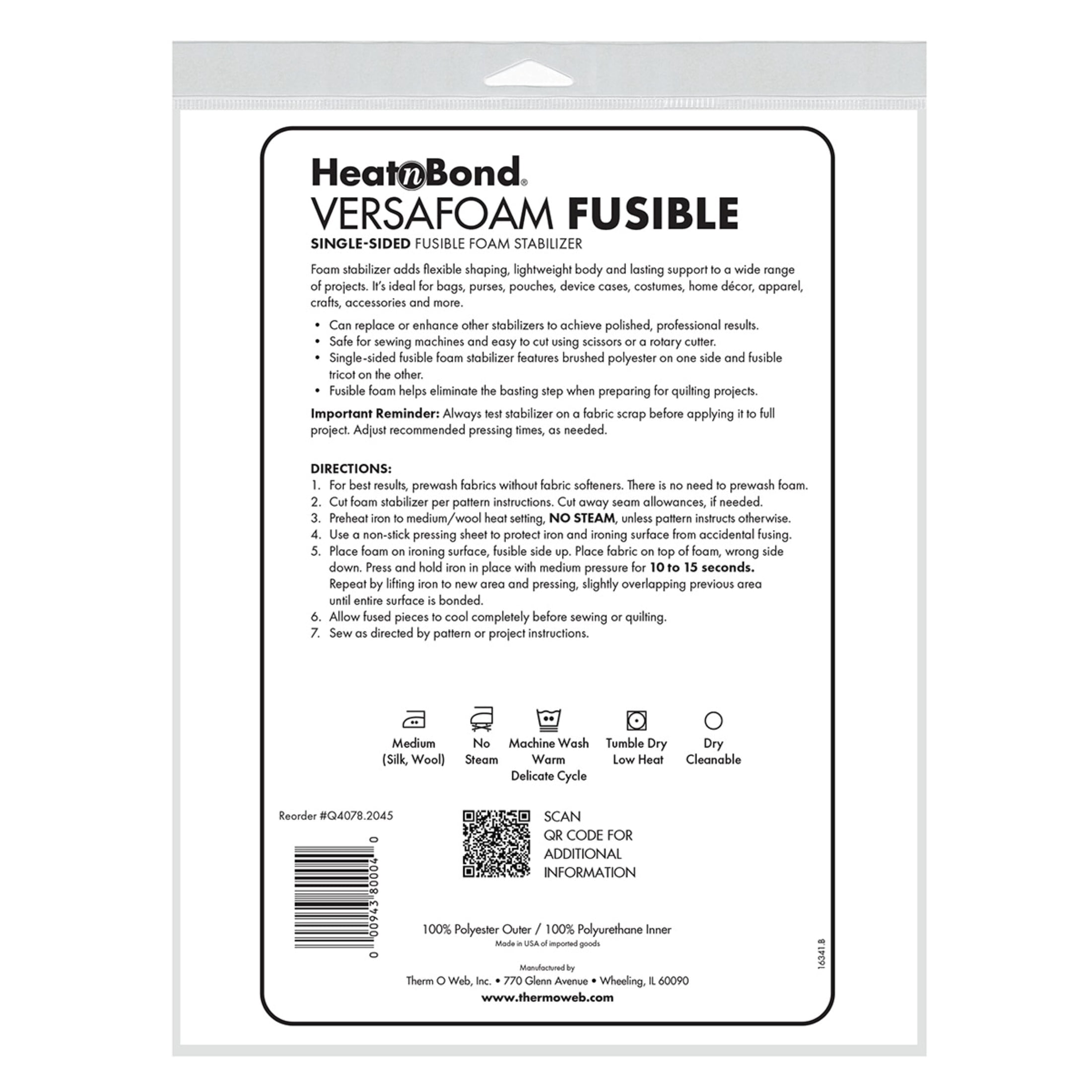 HeatnBond VersaFoam Fusible Single-Sided Foam Stabilizer, White, 20 in x 1.25 yd Precut for Crafts, Bags & Home Decor, 1 Each