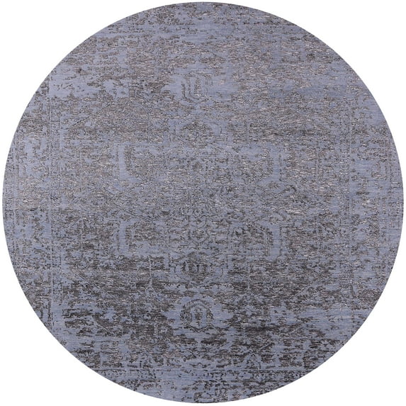 Ahgly Company Indoor Round Mid-Century Modern Mist Blue Oriental Area Rugs, 7' Round