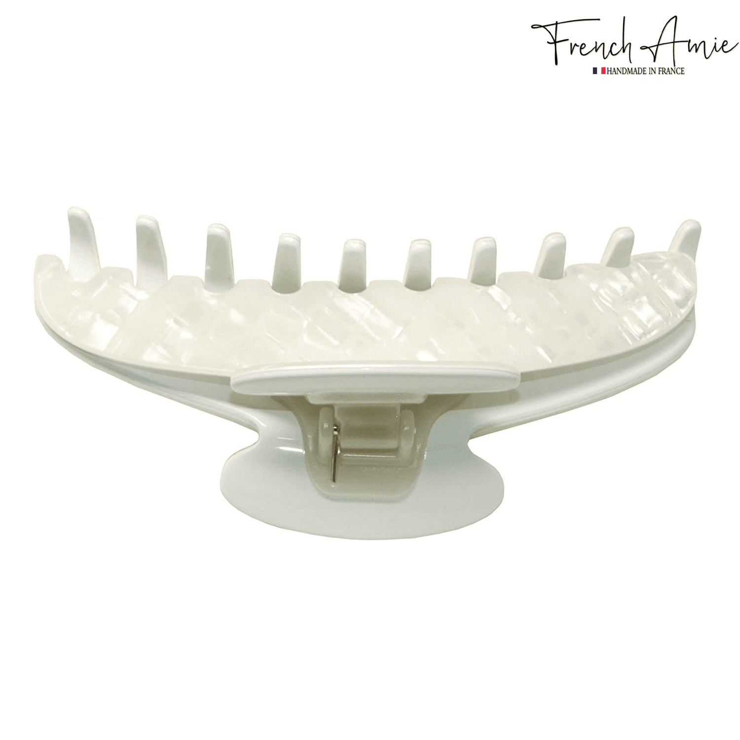 French Amie Contour Frost White Large 4 ¾” Handmade Cellulose Hair Claw Clip