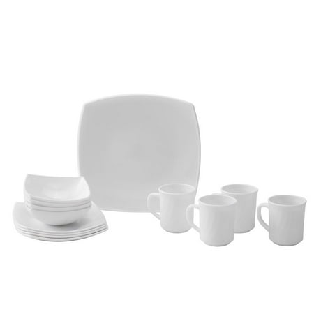 Royal Doulton Platinum Dinnerware - Matashi Platinum Collection Opal Glass 16-Piece Dinnerware Set – Heat Resistant – Break Resistant- Freeze Resistant- Dishwasher Safe – Service for 4
