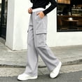 thumbnail image 5 of Mifsaly Cargo Pants for Girls Uniform Pants Kids High Waisted Relaxed Fit Casual Back to School Bottoms with Multi Pockets Gray,9-10 Years, 5 of 9