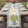 thumbnail image 4 of Summer Lemons Table Runner 72 Inches, Farmhouse Fruit Blue Geometric Beige Linen Bed Runner Dresser Scarves Tabletop for Indoor Outdoor Parties/Ceremony/Banquet, 18" x 72", 4 of 9